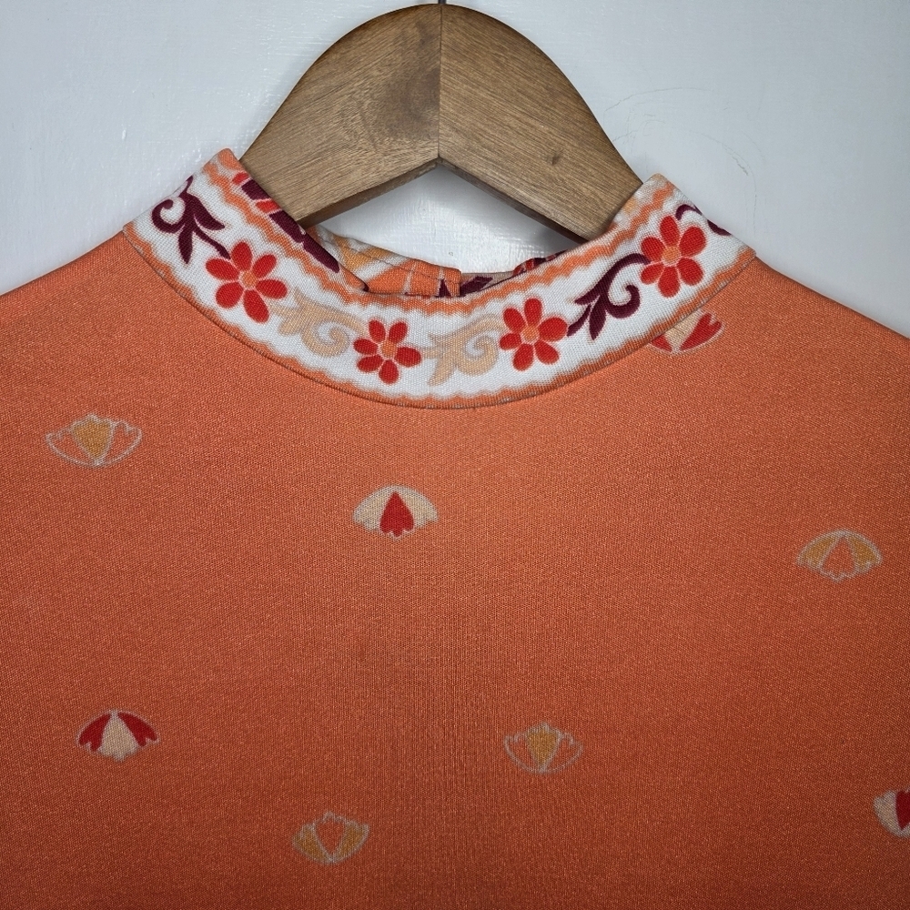 Vintage 1970s Paganne Dress by Gene Berk – Size 14 / M – Coral Floral - Picture 2 of 12